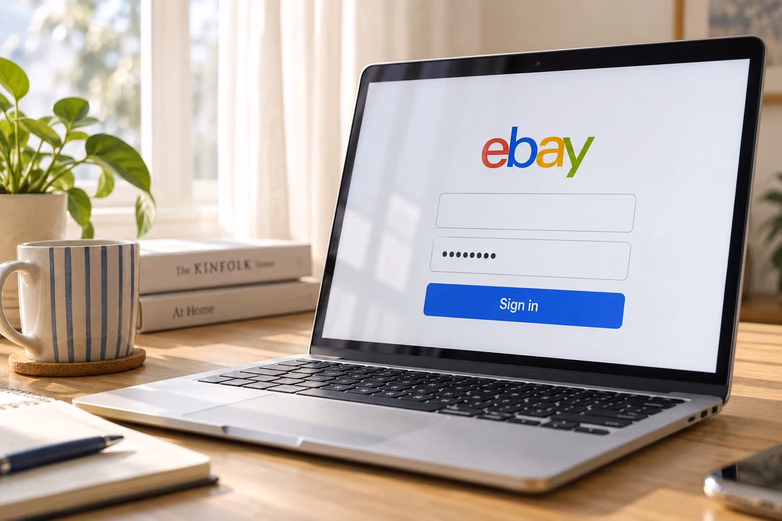 A close view of an eBay sign-in form on a laptop